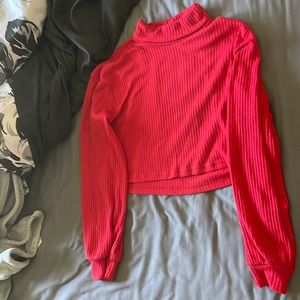 SHEIN Red Cropped Long Sleeve Turtle Neck